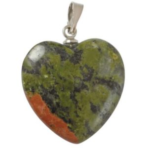 pendentif coeur épidote (unakite)