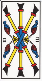 trois de bâton tarot de Marseille