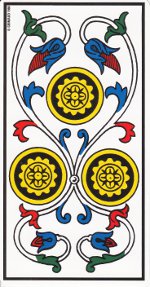 trois de deniers tarot de Marseille